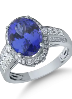 Inel din aur alb de 18K cu tanzanit de 4.13ct si diamante de 0.419ct