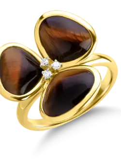 Inel din aur galben de 18k cu ochi de tigru de 7.26ct si diamante de 0.04ct