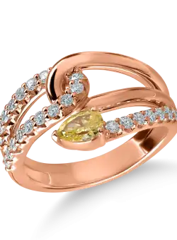 Inel din aur roz cu diamante galbene si incolore de 0.82ct