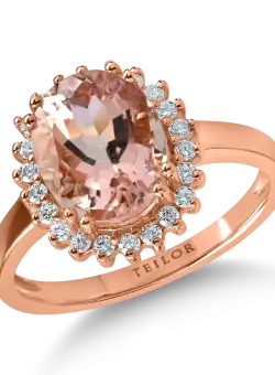 Inel din aur roz cu morganit de 3ct si diamante de 0.2ct