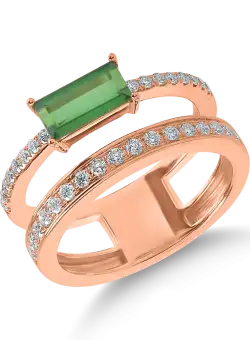 Inel din aur roz cu turmalina verde de 0.9ct si diamante de 0.3ct