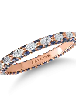 Inel eternity din aur roz cu diamante de 0.66ct si smaralde de 1ct
