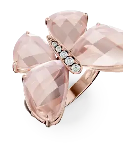 Inel fluture din aur roz cu cuartz trandafiriu de 13.4ct si diamante de 0.07ct