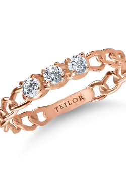 Inel impletit din aur roz cu zirconii