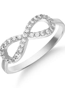 Inel infinity din aur alb cu zirconia microsetting
