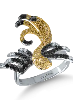 Inel pasare din aur alb-galben cu diamante de 1ct
