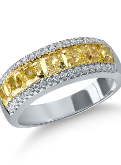 Inel semi eternity din aur alb galben cu diamante galbene de 2ct si diamante microsetting de 0.2ct