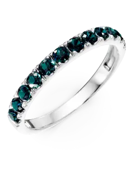 Inel semieternity din aur alb cu diamante albastre de 0.4ct