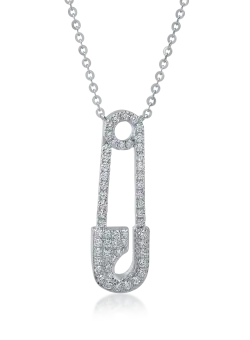 Lant cu pandantiv agrafa din aur alb cu diamante de 0.2ct