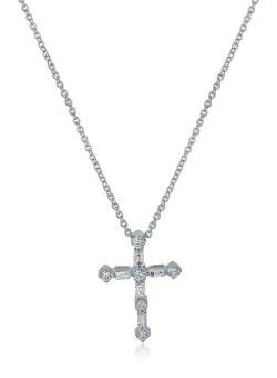 Lant cu pandantiv cruce din aur alb cu diamante de 0.23ct