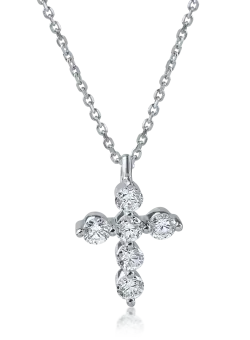 Lant cu pandantiv cruce din aur alb cu diamante de 0.3ct