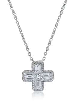 Lant cu pandantiv cruce din aur alb cu diamante de 0.9ct