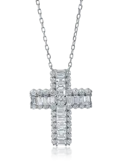 Lant cu pandantiv cruce din aur alb cu diamante de 1.4ct