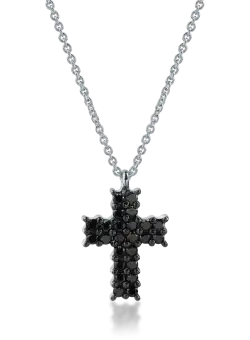 Lant cu pandantiv cruce din aur alb cu diamante negre de 0.38ct