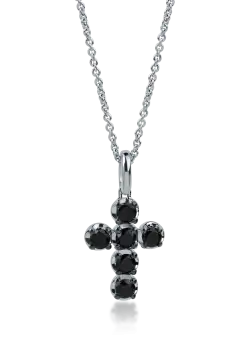 Lant cu pandantiv cruce din aur alb cu diamante negre de 0.57ct