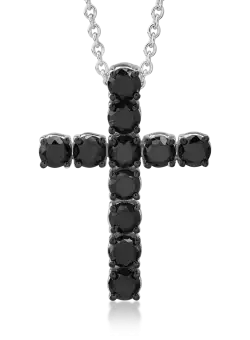 Lant cu pandantiv cruce din aur alb de 18K cu diamante negre de 3.3ct