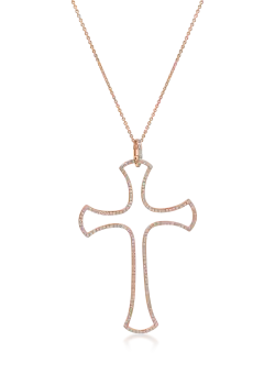 Lant cu pandantiv cruce din aur roz cu diamante de 0.9ct