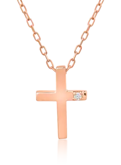 Lant cu pandantiv cruce din aur roz de 18K cu diamant de 0.01ct