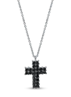 Lant cu pandantiv cruciulita din aur alb cu diamante negre de 0.2ct
