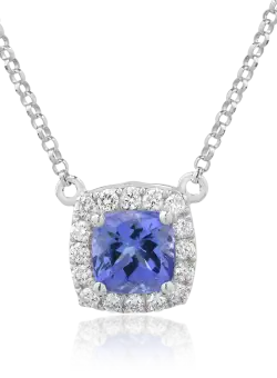 Lant cu pandantiv din aur alb de 14K cu tanzanit de 1.16ct si diamante de 0.21ct