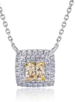 Lant cu pandantiv din aur alb de 18K cu diamant fancy-multicolor de 0.53ct si diamante de 0.2ct