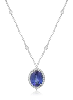 Lant cu pandantiv din aur alb de 18K cu tanzanit de 4.2ct si diamante de 0.5ct