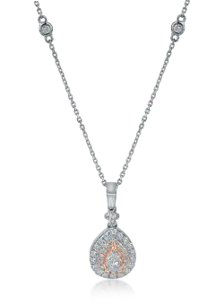 Lant cu pandantiv din aur alb-roz cu diamante de 0.96ct
