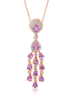 Lant cu pandantiv din aur roz cu safire de 2.1ct si diamante de 0.4ct