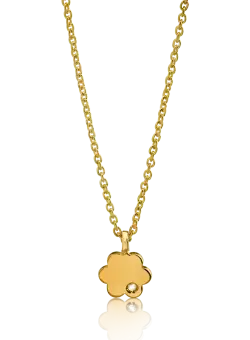Lant cu pandantiv floare din aur galben de 14K