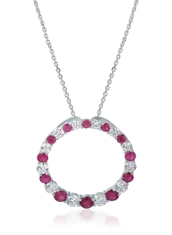 Lant cu pandantiv geometric din aur alb cu rubine de 1.67ct si diamante de 1.33ct