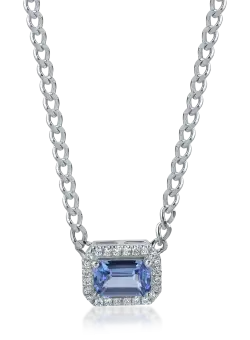 Lant cu pandantiv geometric din aur alb cu safir albastru-deschis de 0.6ct si diamante de 0.06ct