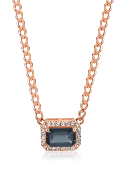 Lant cu pandantiv geometric din aur roz cu topaz london blue de 0.7ct si diamante de 0.06ct