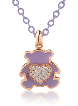 Lant cu pandantiv pentru copii din aur lavender de 18K cu diamante de 0.14ct