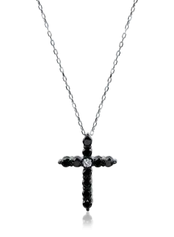 Lant din aur alb cu pandantiv cruce cu diamante negre si incolore de 0.3ct