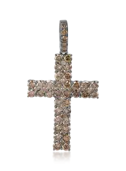 Pandantiv cruce din aur roz cu diamante maro de 1.4ct