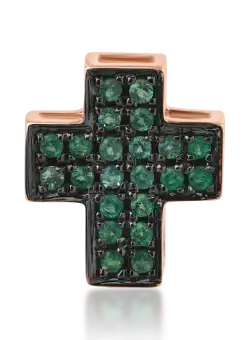 Pandantiv cruce din aur roz de 18K cu smaralde de 0.22ct