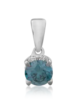 Pandantiv din aur alb de 18K cu diamant albastru de 0.29ct si diamante transparente de 0.02ct