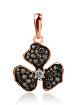 Pandantiv floare din aur roz cu diamant de 0.062ct si diamante maro de 0.356ct