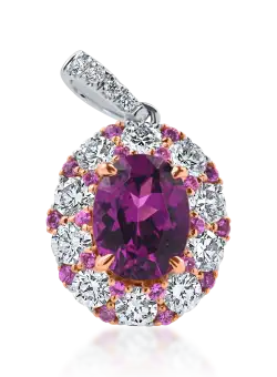 Pandantiv geometric din aur alb cu granat si diamante de 2.5ct