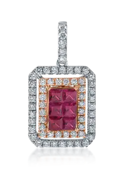 Pandantiv geometric din aur alb-roz cu rubine de 0.5ct si diamante de 0.5ct