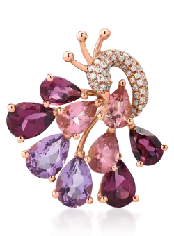 Pandantiv paun din aur roz de 18K cu pietre pretioase si semipretioase de 5.67ct
