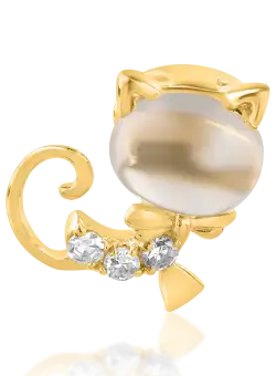 Pandantiv pisicuta pentru copii din aur galben de 14K cu topaz alb de 0.55ct si diamante de 0.025ct