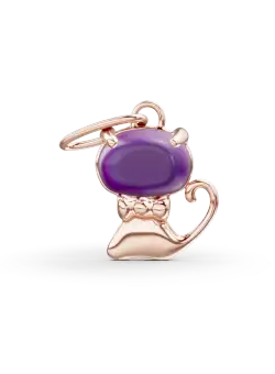 Pandantiv pisicuta pentru copii din aur roz de 14K cu ametist de 0.3ct