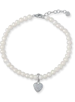 Bratara cu charm inima din aur alb si perle de cultura de 22.08ct si diamante de 0.1ct