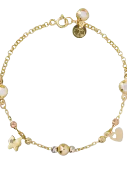 Bratara cu charmuri din aur alb-roz-galben de 14K