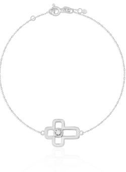 Bratara cu cruciulita din aur alb de 14K cu diamant de 0.07ct