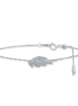Bratara cu pandantiv aripa din aur alb cu diamante de 0.1ct
