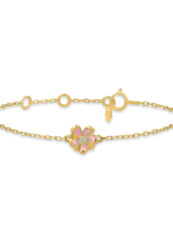 Bratara cu pandantiv floare din aur galben cu diamant de 0.01ct pentru copii