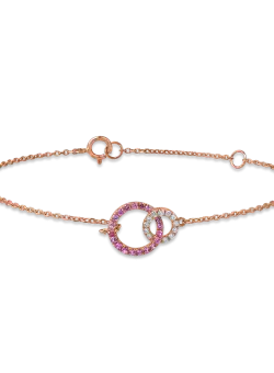 Bratara cu pandantive geometrice din aur roz cu safire roz de 0.15ct si diamante de 0.07ct