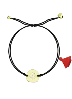 Bratara cu snur negru din aur galben de 14K